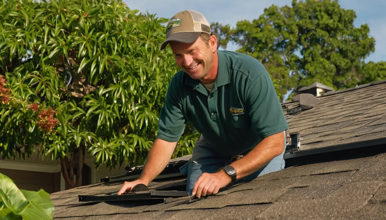 A friendly local provider checking an attic vent on a shingle roof in Plant City